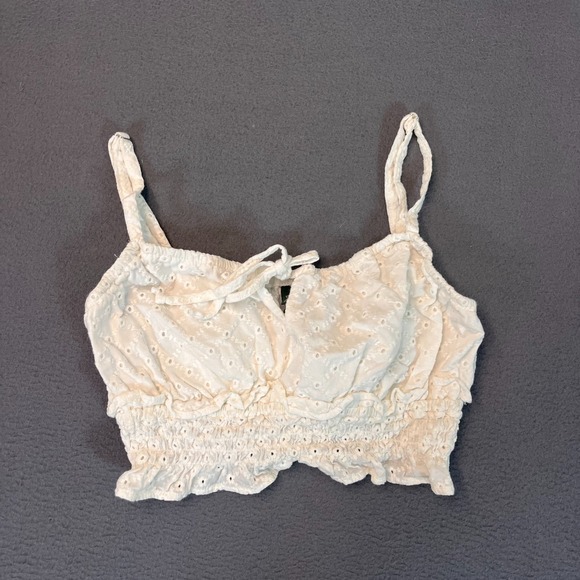 wild fable Tops - Wild Fable Womens XS White Cropped Tank Top Lace Crochet Lounge Tie 100% Cotton